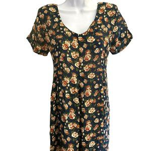 Vintage Express Women's Navy Blue Floral Jumpsuit Small Y2K Retro 1990s Grunge